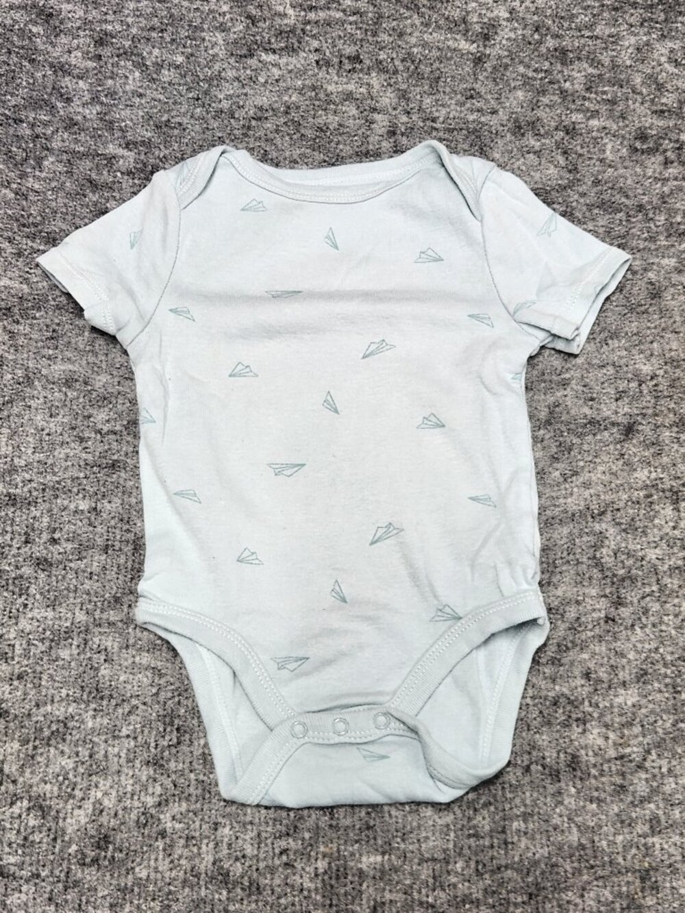 Cloud Island Baby Bodysuit 6-9M Blue Paper Airplane Print Short Sleeve Cotton
